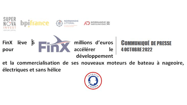 FinX lève 6 M€ pour accélérer le développement et la commercialisation de ses nouveaux moteurs de bateau à nageoire, électriques et sans hélice
